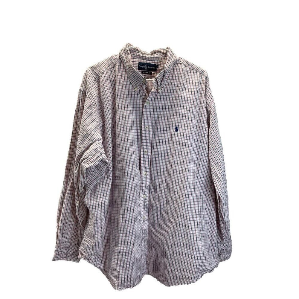 Ralph Lauren Men’s Blue Pink Plaid Classic Fit  L/S Button Down Shirt -‎ XXL